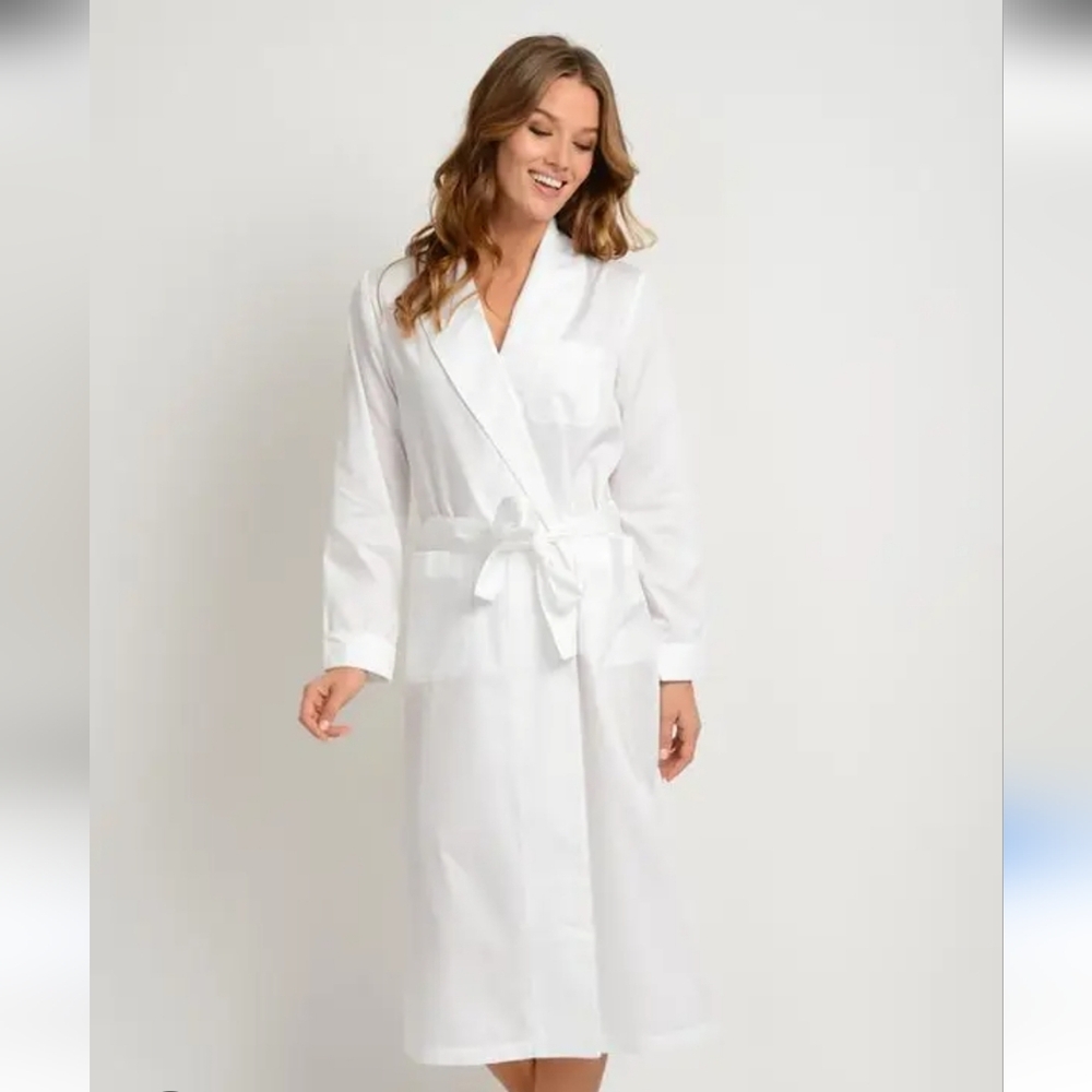 Elizabeth Cotton White Soft Cotton Long Robe with Belt XL